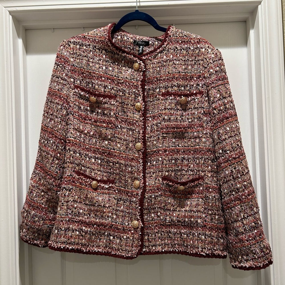 Aqua Beautiful Women's Tweed Jacket - Red and Tan